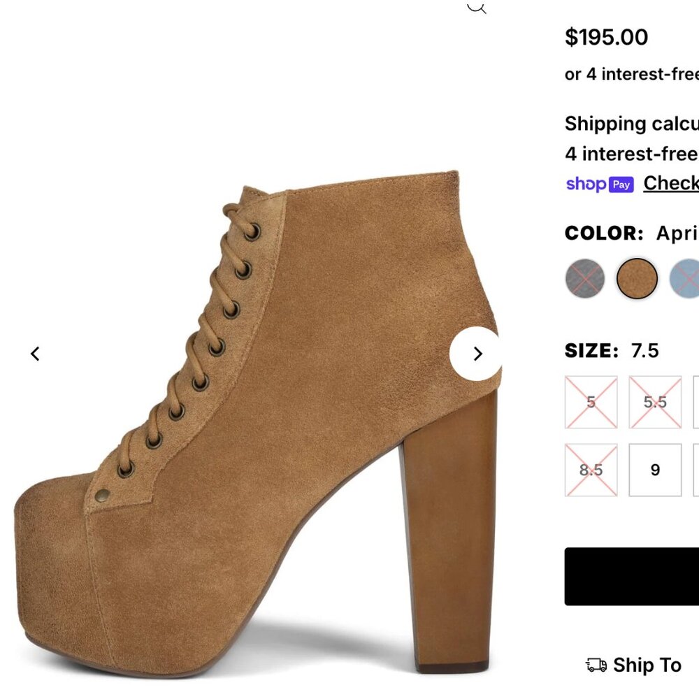 Jeffery Campbell LITA Apricot Suede Wood | Size 7 | LIKE NEW